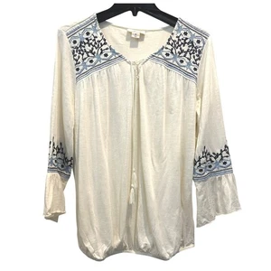 Style & Co besticktes Bauern Top Bluse Bohemian Glockenärmel creme Medium - Bild 1 von 7