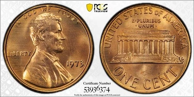 1973 1C Lincoln Memorial Cent PCGS MS67RD Red Penny - Image 1 of 3