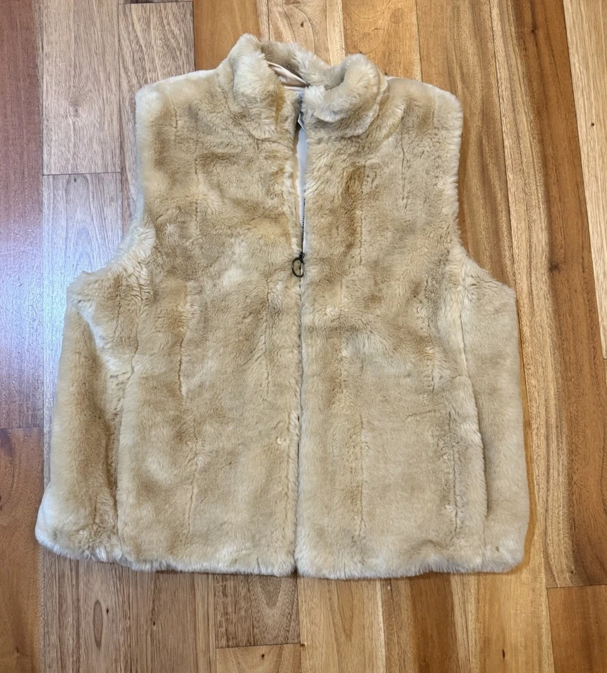 CHALECO VINTAGE ANN TAYLOR IMITACIÓN PIEL TALLA MEDIANA SUAVE CREMALLERA COMPLETA BEIGE Foto 1 de 4