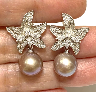 Brincos requintados de gota de pérola Edison marrom roxo natural 10 - 10,5 mm - Imagem 1 de 4