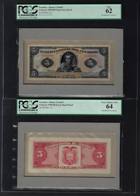 Ecuador 5 Sucres (1958-88) P113 Essay Face&Back Proof Uncirculated Grade 62/64 - Image 1 of 2