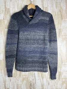 Vintage Express Herren Gr. S Pullover Pulli Mock Neck Acryl Wolle blau grau - Bild 1 von 7