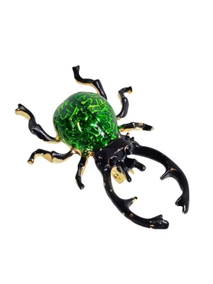 Broche Escarabajo Prendedor Insecto Moda Joyería Atlas Rinoceronte Verde Negro Tono Dorado Foto 1 de 4
