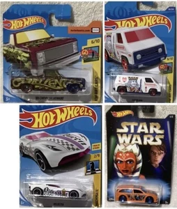 Hot Wheels 4 New Toy Cars Art Cars Super Van Chevy Silverado Velocity Audacious - Picture 1 of 5