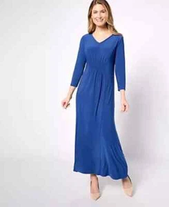 New Attitudes by Renee Petite Smock waist V-Neck Maxi Dress Midnight Blue Sz L - Picture 1 of 5
