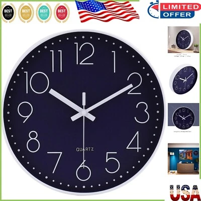 Stylish Navy Blue 12 Inch Battery Operated Quartz Wall Clock - Modern Elegance - Image 1 of 4