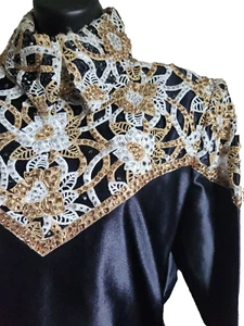 WESTERN SHOW Top BLACK with Gold & White size LARGE by Jean's Customs VGC - Picture 1 of 11
