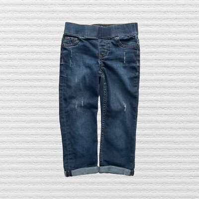 Jeans capri Justice Girls desgastados azul denim bordado con puños talla 7 ajustados Foto 1 de 4