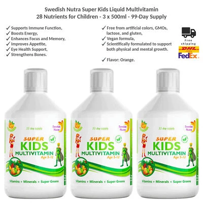 Swedish Nutra Super Kids Liquid Multivitamin - 28 Nutrients for Children 3x500ml - Image 1 of 4