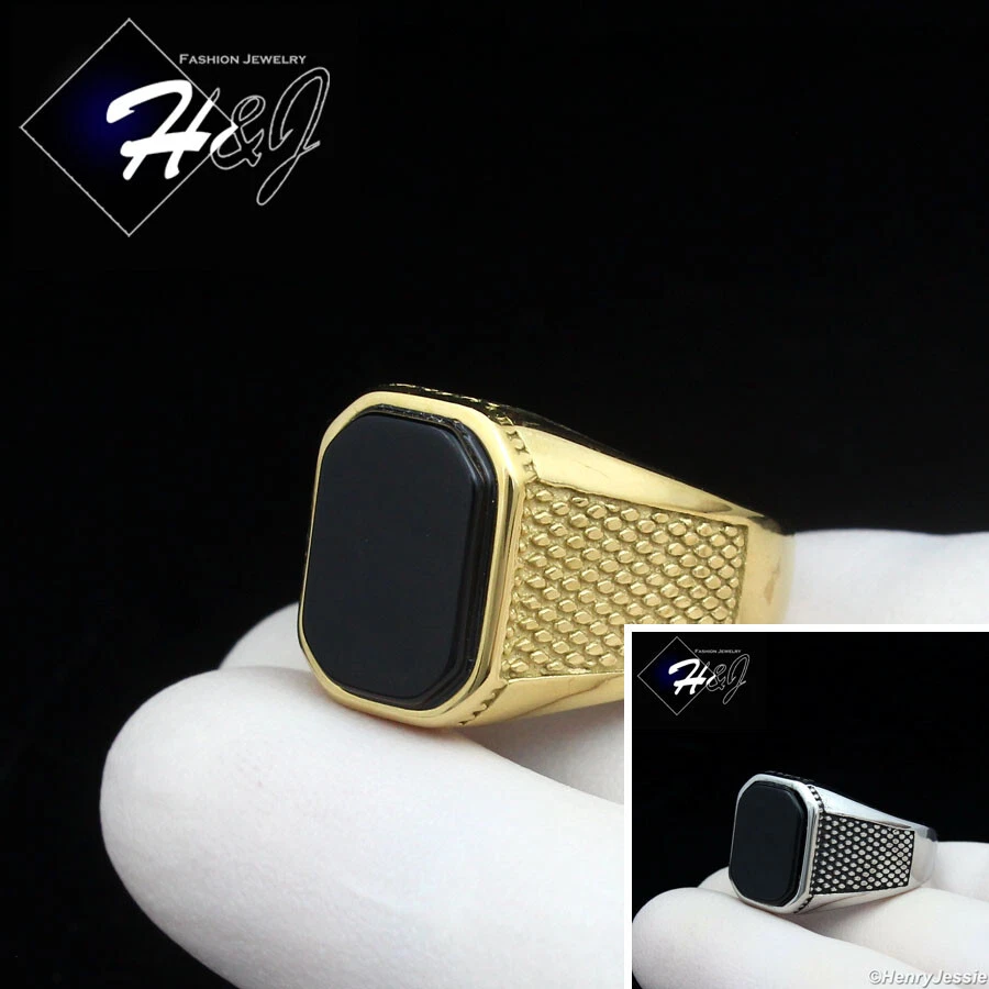 MEN's Stainless Steel Gold/Silver/Black Plated Rectangle Onyx Ring Size 8-13*133 - Image 1 of 1