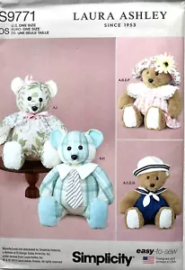 Simplicity Pattern S9771/R11761 20" Plush Bears w/Clothes & Hats Laura Ashley - Picture 1 of 3