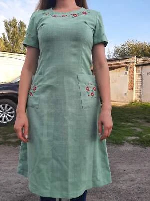 Ukrainian handmade women dress linen fabric modern vishivanka new - Image 1 of 4