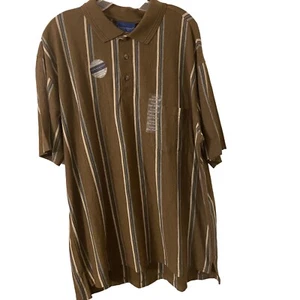 TownCraft Men Short Sleeves Pullover Brown with Vertical Stripes Polo Shirt. - Picture 1 of 7