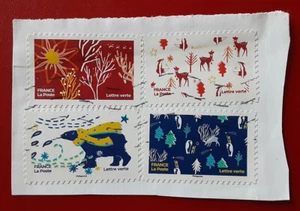 FRANCE 2021 Green Letter Winter Holidays Scott 6123-4, 7-8 On Piece XF 6283 - Picture 1 of 2