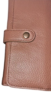 Ladies Natural Handmade Cow Grain Leather Wallet with Button, Tan Color, BL-302 - Picture 1 of 12