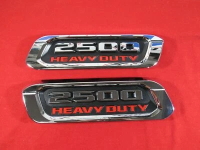 2x OEM HEAVY DUTY Emblem Left Right Side Badge fits RAM 2500 Hood Chrome Red - Image 1 of 3