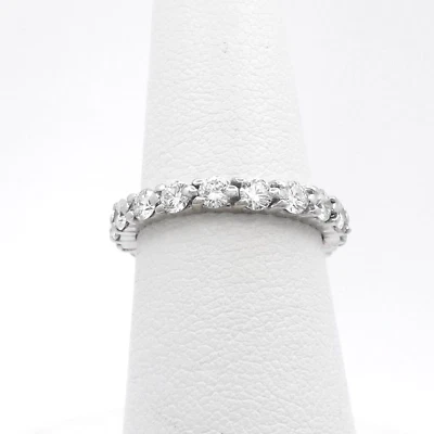 14k White Gold Natural Diamond Eternity Wedding Band Anniversary Ring sz6 - Image 1 of 4