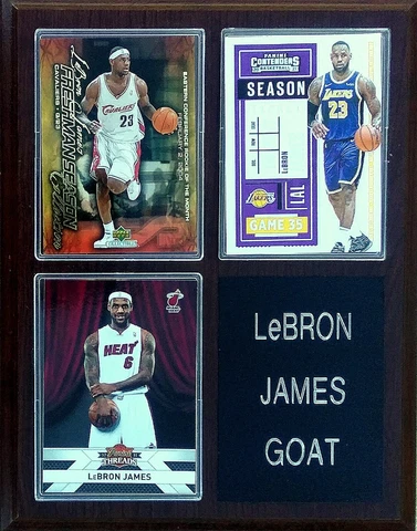 LeBron James Cavaliers, Heat, Lakers 3-Card 7x9 Plaque GOAT? Cover