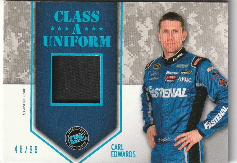 CARL EDWARDS 2014 PRESS PASS AMERICAN THUNDER CLASS A UNIFORM  48/99 - Image 1 of 2