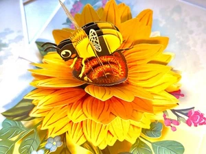 ORIGAMI POP CARDS Bumble Bee Attracting Sunflowers Happy Birthday 3D Pop Up Card - Picture 1 of 16