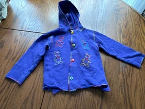 vtg copper key 4T girls purple hooded button sweatshirt rainbow bears - Picture 1 of 4