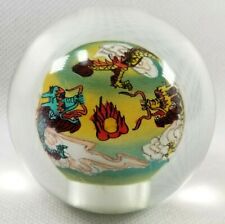 Rare China Chinese Glass Paperweight w/ Polychrome Dragon Decoration ca. 20th c.