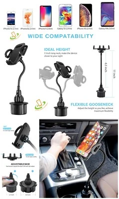 Universal Car Mount Long Adjustable Gooseneck Cup Holder Cradle For Phone Tablet - Image 1 of 4