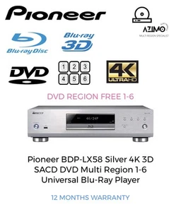 Pioneer BDP-LX58 Silver 4K 3D SACD DVD Multi Region 1-6 Universal Blu-Ray Player - Picture 1 of 15