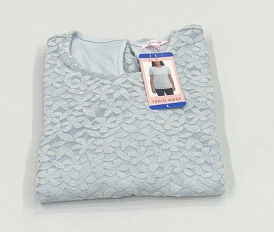 Blusa Teddi Rose para mujer cuello redondo manga corta, azul claro, talla L Foto 1 de 3