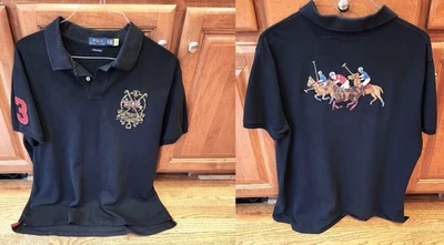 RALPH LAUREN MEN'S XL S/S POLO SHIRT BLACK INT'L CHALLENGE CLUB~BACK EMROIDERY 3 - Image 1 of 4