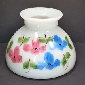 GWTW Hand Painted Flowers Hurricane Lamp Shade Milk Glass Vtg Cottage Core - Picture 1 of 10