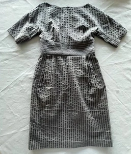 Charles Nolan NY Size 8 Gray White Pinstriped Sheath Knee Length Pencil Dress - Picture 1 of 7