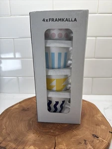 New in Box  IKEA FRAMKALLA Coffee / Tea Cups, White, Ceramic Dots, Stripes.   - Picture 1 of 4