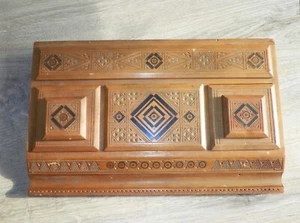 Vintage Old Hand Carved Wooden Desk Standish with place for Inkwells and storage - Picture 1 of 8