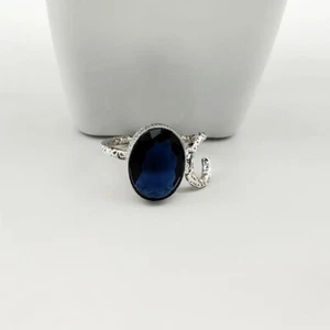 Handmade Simulated Blue Sapphire Stone Solid 925 Sterling Silver Ring For Women - Picture 1 of 8
