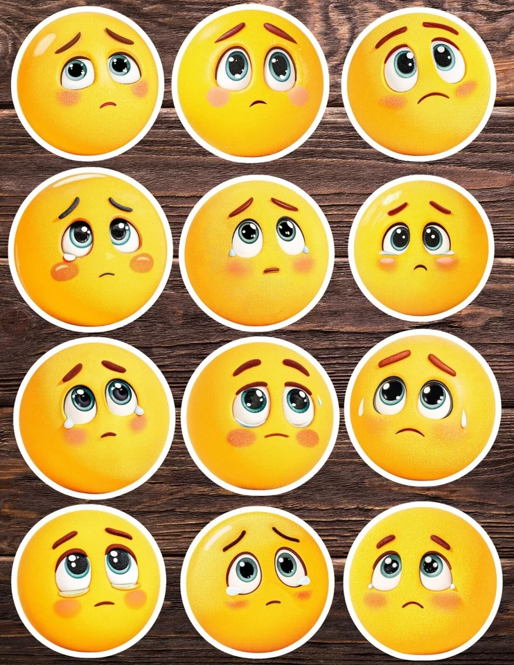 Juego de pegatinas de vinilo troqueladas cara emoji triste álbum de recortes computadora portátil botella de agua Foto 1 de 1