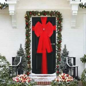 1× Deluxe Full Door Bow Home Christmas Bows Decoration Kit Red Mesh Fabric Wrap - Picture 1 of 5