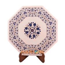 14" Marble Top Coffee Table Lapis Floral Marquetry Inlay Art With 14" Stand W300