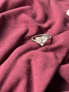 Stamped 925 Sterling Silver CZ Heart Engagement Ring Size 7 - Picture 1 of 4