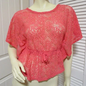 Vintage Y2K 80s 90s Beautees Girls Floral Lace Top M See Through Orange Princess - Picture 1 of 12