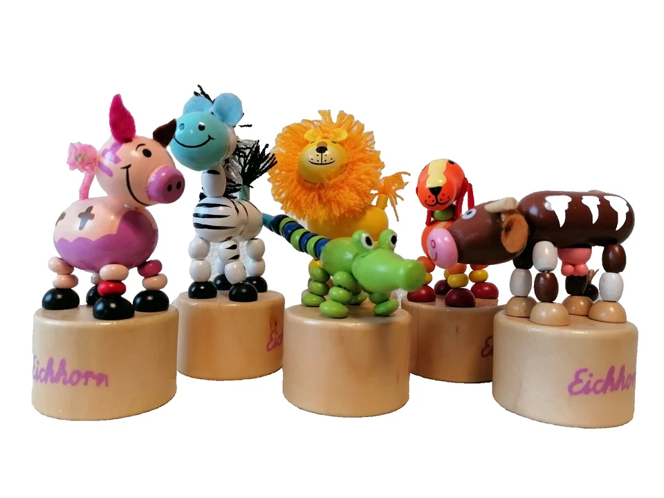 EICHHORN Wackelfigur Drückfigur Holz Krokodil Löwe Kuh Schwein Hund Zebra ab 3 J