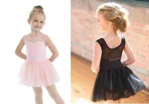 Girls Rhinestone Leotard Tutu Dress in Black or Pink for Dance Ballet - Picture 1 of 2