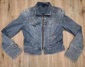 Fubu Womens Denim Jeans Jacket Sz LG the Collection Y2k Vtg Streetwear Blue - Picture 1 of 18