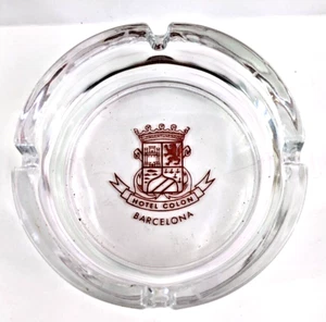 Vintage Glass Ashtray Barcelona Hotel Colon Spain Clear Glass Round 1x4.25" - Picture 1 of 9