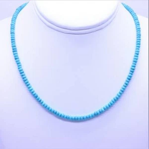 Blue 4mm Arizona Turquoise Tiny Small Heishi Rondelle Beaded Gemstone Necklace - Picture 1 of 10