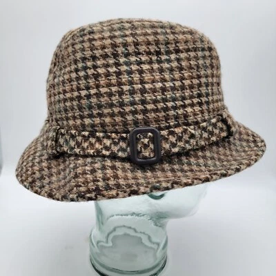 Vintage Dobbs Fifth Avenue Fedora Tweed Houndstooth Wool Hat USA 7 1/4 Brown - Image 1 of 4
