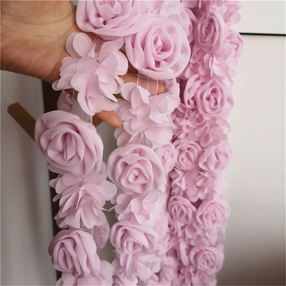 50 cm 3D Rosa Flor Gasa Encaje Ribete Cinta Costura Tela Ropa Hágalo Usted Mismo Vestido Dobladillo Foto 1 de 4
