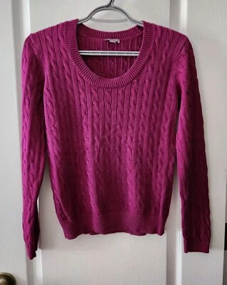 Ann Taylor женщин кабель трикотажа шелк свитер с длинным рукавом круглый вырез фиолетовый размер S - Изображение 1 из 4