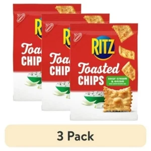 (3 pack) RITZ Toasted Chips Sour Cream and Onion Crackers, Party Snacks, 8.1 oz - Picture 1 of 22
