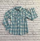Roper Western Shirt Women?s Size Large Teal/Gray/White Pearl Snap, Front Pockets